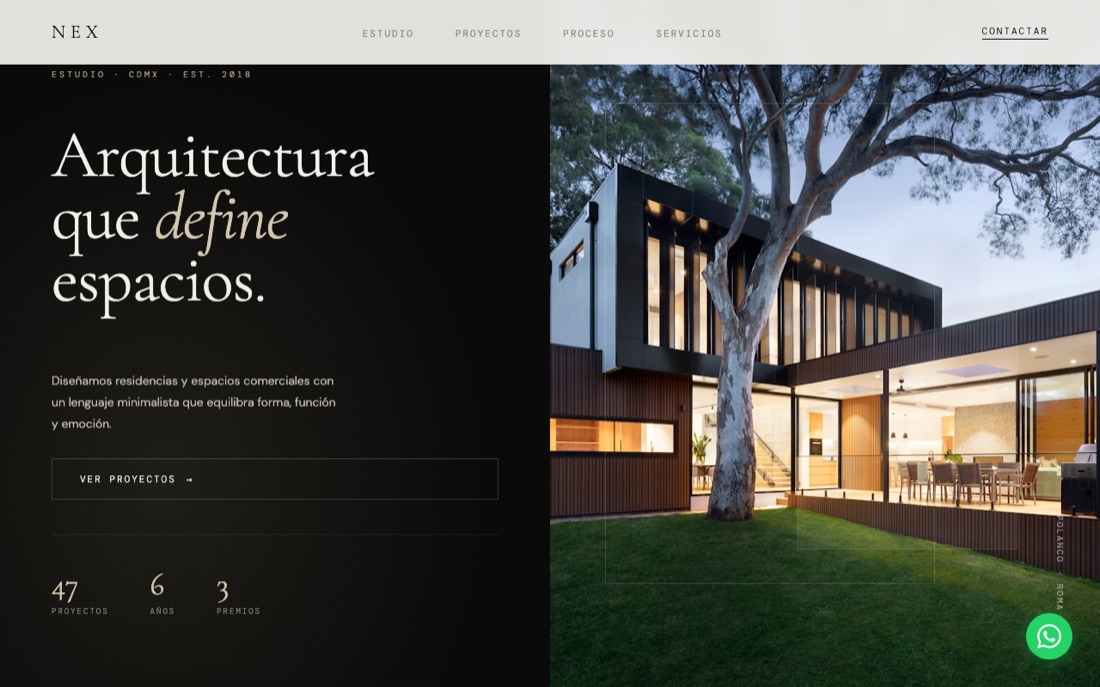 Demo de sitio web para un estudio de arquitectura minimalista